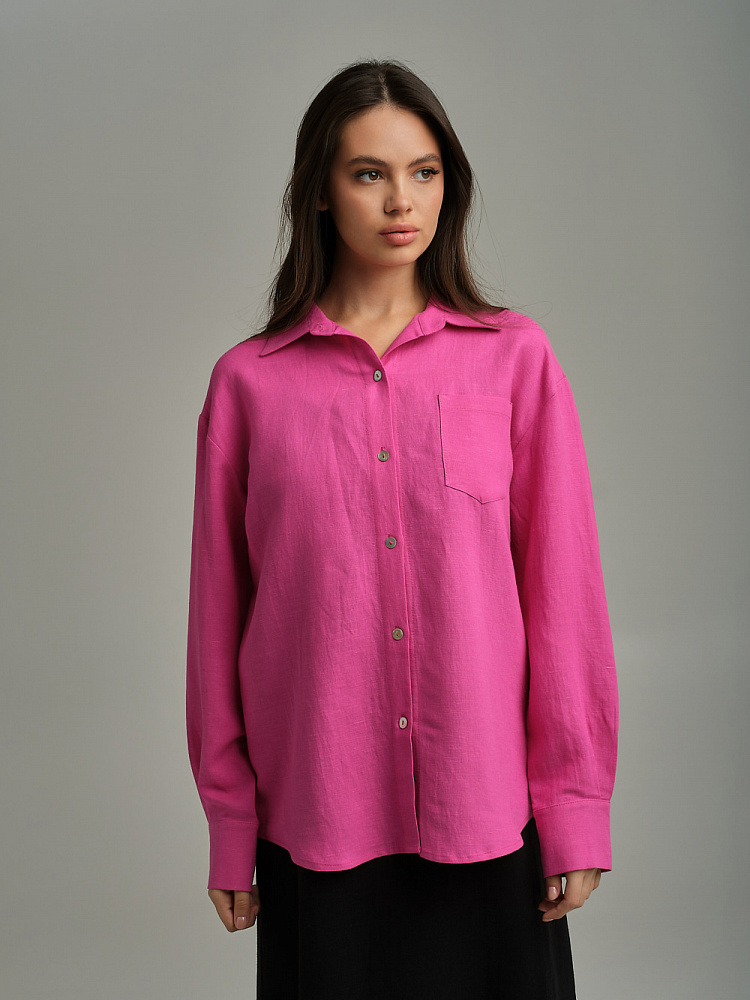 Рубашка оверсайз изо льна с длинным рукавом Sonet Фуксия_9916