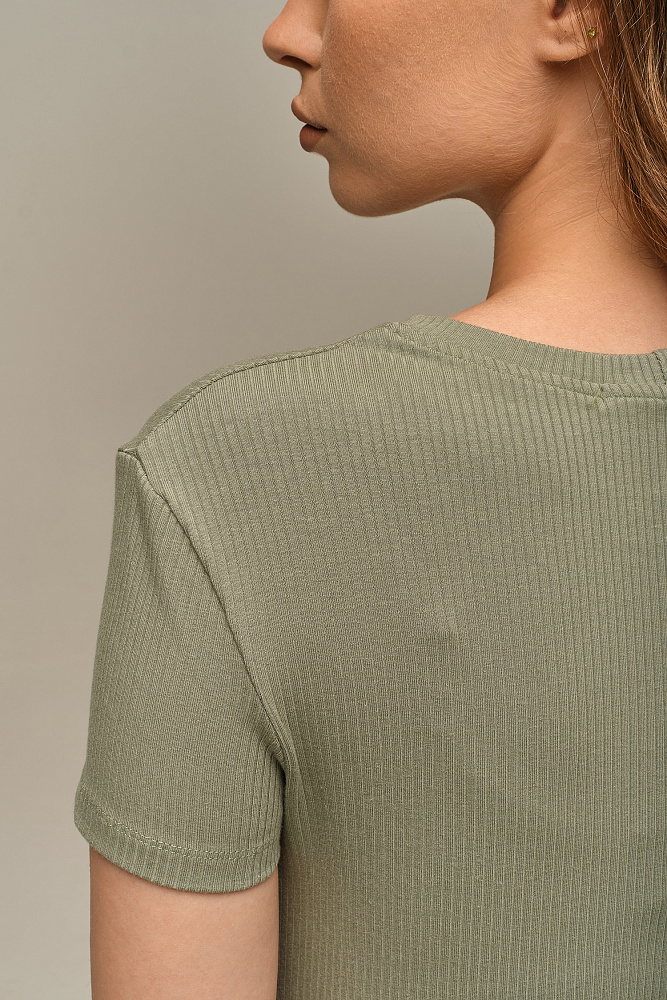 Футболка трикотажная в рубчик Flat Олива_15936