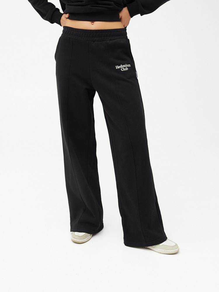 Прямые брюки из эластичного футера Jessy Черный_11373