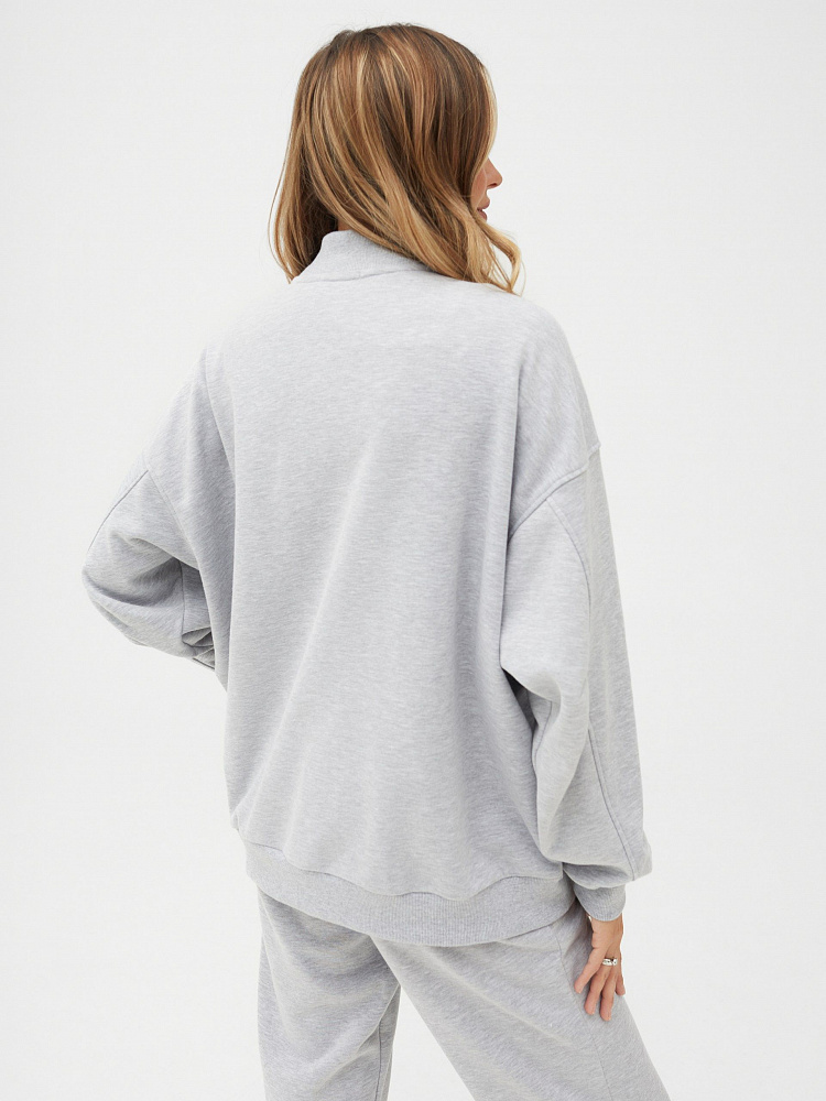 Бомбер из футера Jessy Серый/меланж_11417