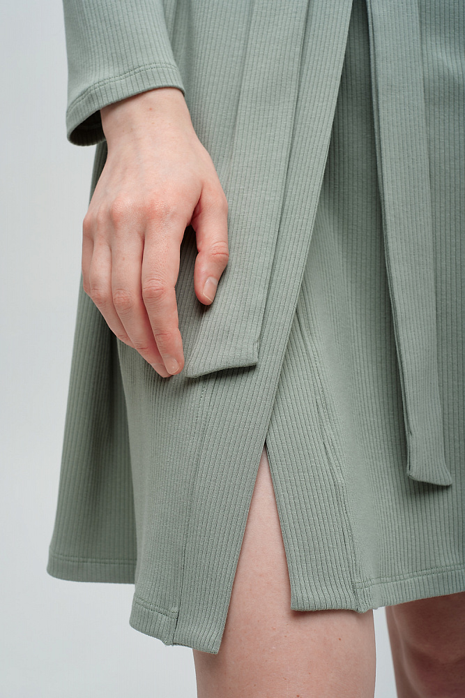 Халат зеленый трикотажный в рубчик Оливка Flat_8347