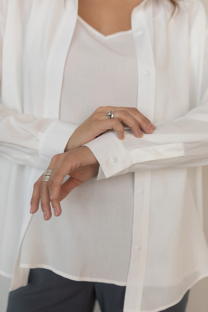 Рубашка с длинным рукавом из струящегося штапеля Pretty Белый_6919