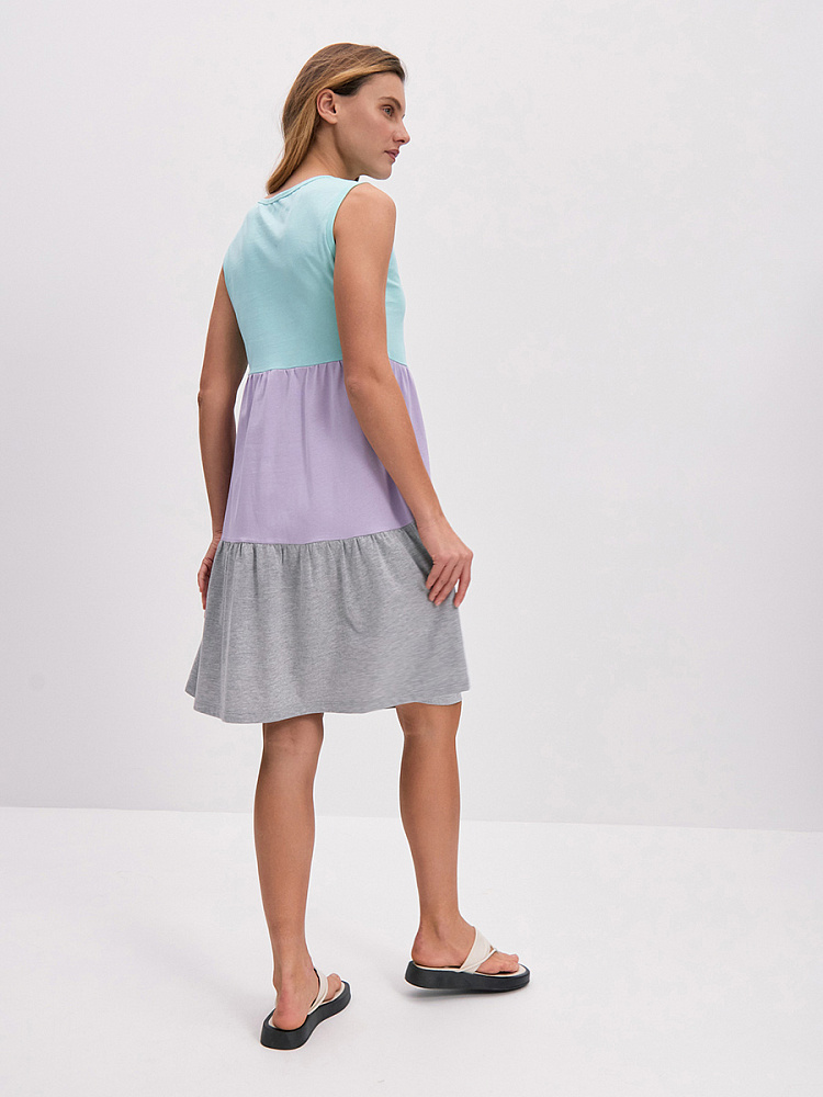 Платье из хлопка Color blocks Минт/Лиловый/Серый меланж_14211
