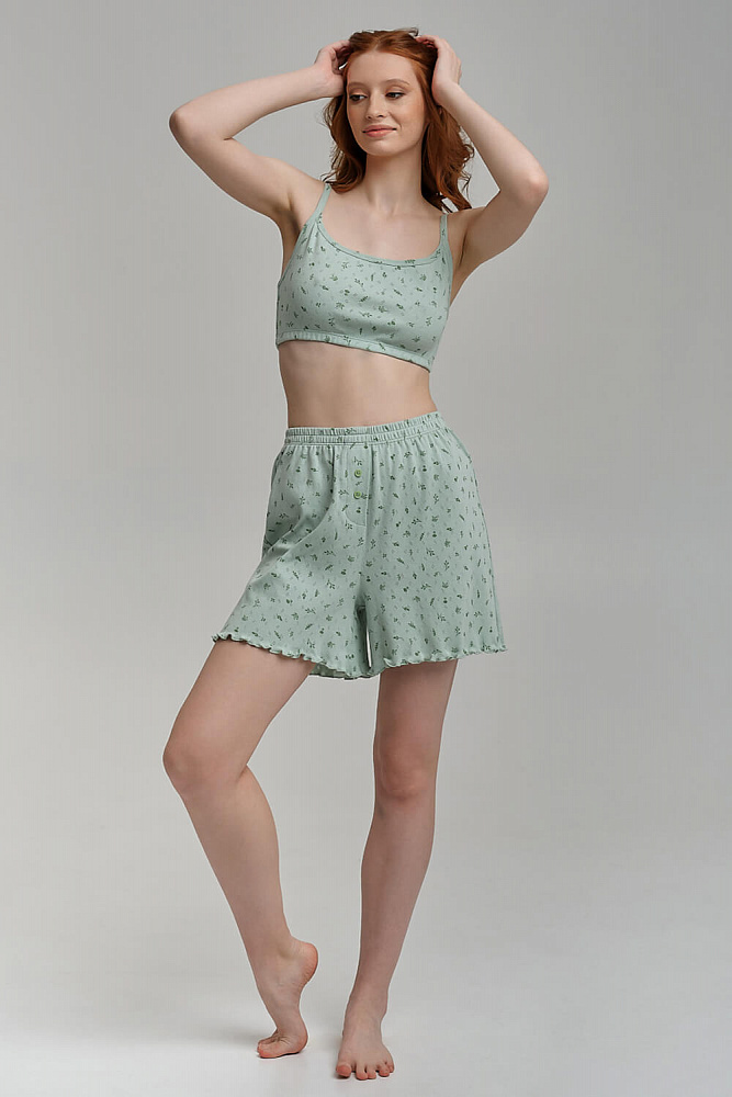Шорты из хлопка Alisa Веточки на зеленом_8941