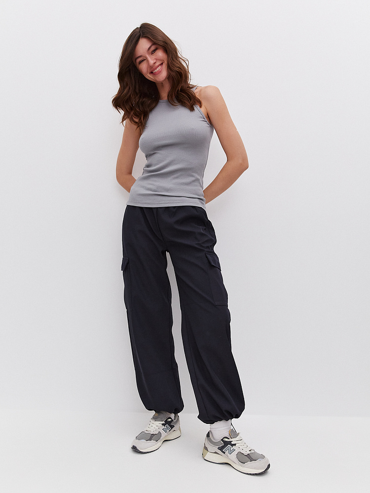 Майка Американка трикотажная в рубчик Basic Темно-серый_10863