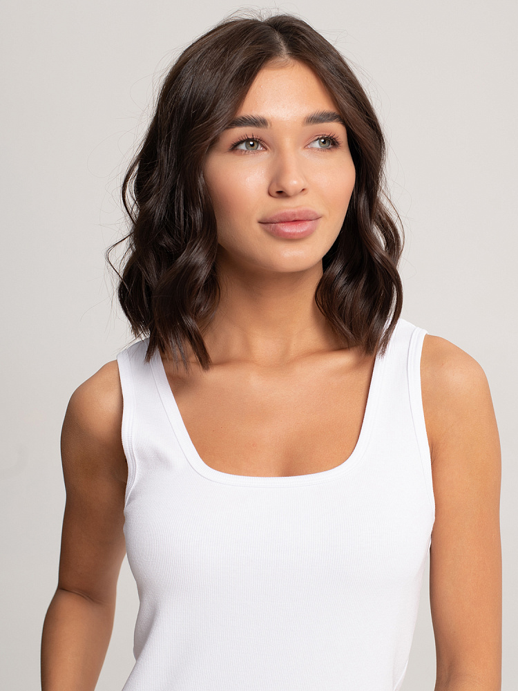 Майка белая трикотажная в рубчик Basic _3955