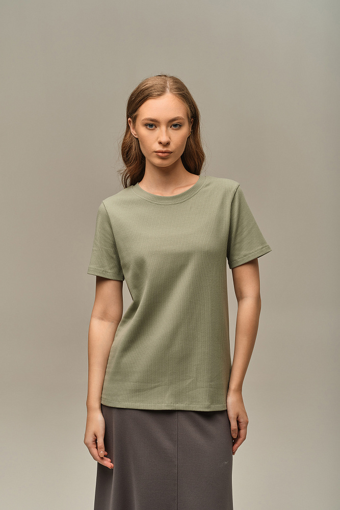 Футболка трикотажная в рубчик Flat Олива_15985