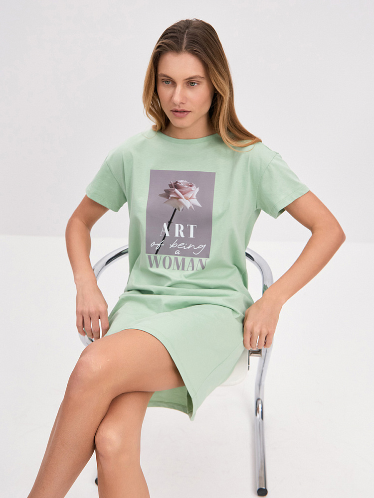 Платье из хлопка Color Print Зеленая трава/Роза_14838