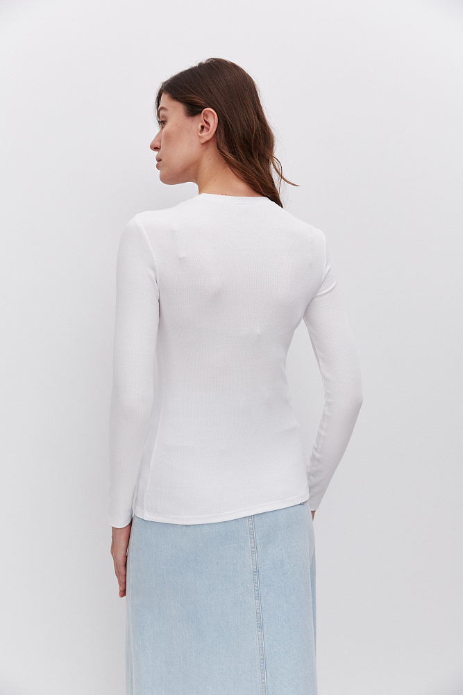 Лонгслив трикотажный в рубчик Basic Белый_10902
