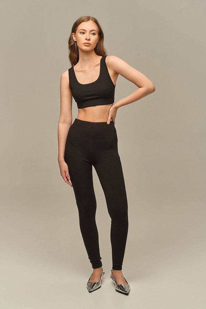 Леггинсы трикотажные в рубчик Flat Черный_15810