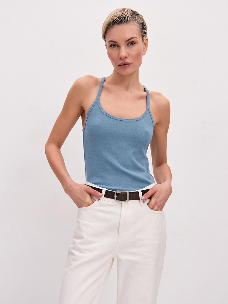 Майка трикотажная в рубчик Basic Дымчато-голубой_13984