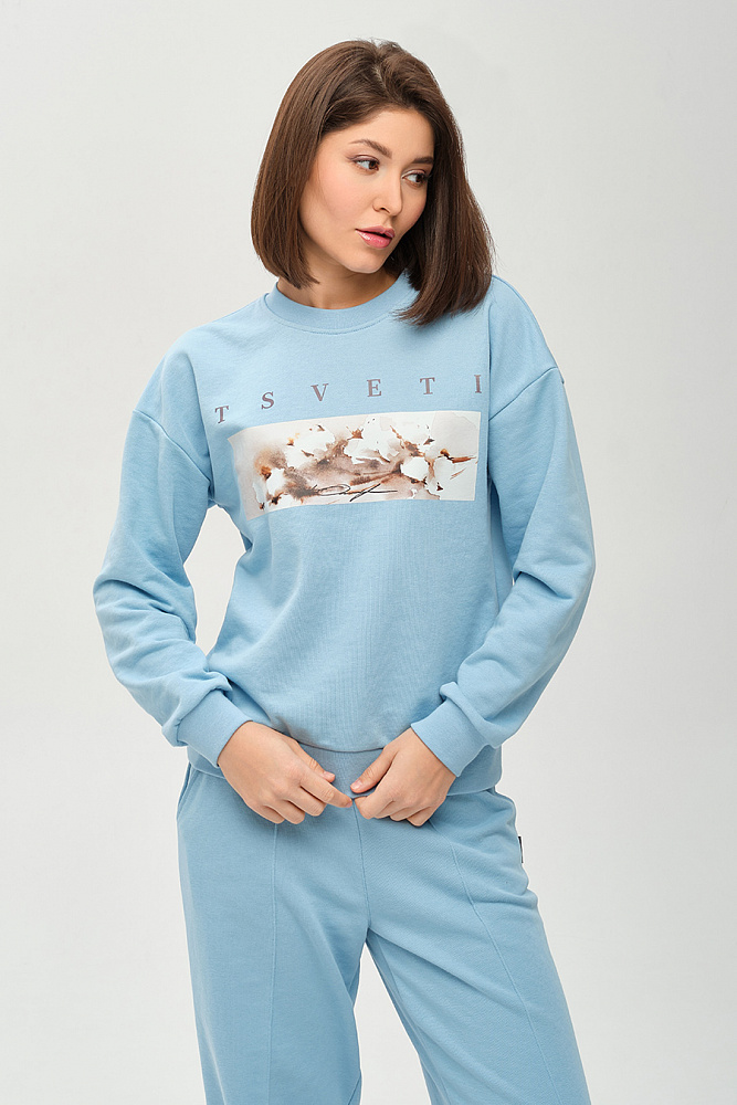 Свитшот из футера Art place Голубой/Хлопок_14384