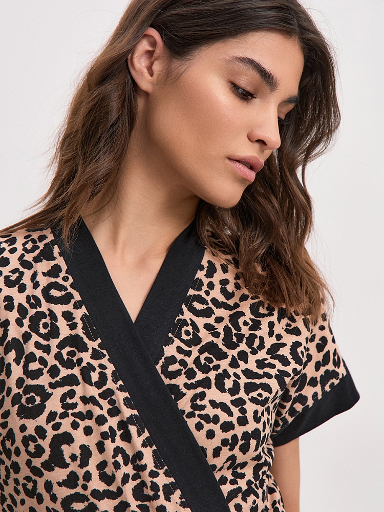 Халат из хлопка с поясом Cozy time Леопардовый_16274