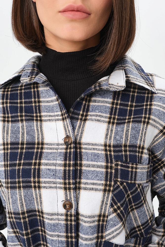 Рубашка в клетку из хлопка City Plus Джинсовая клетка_16941