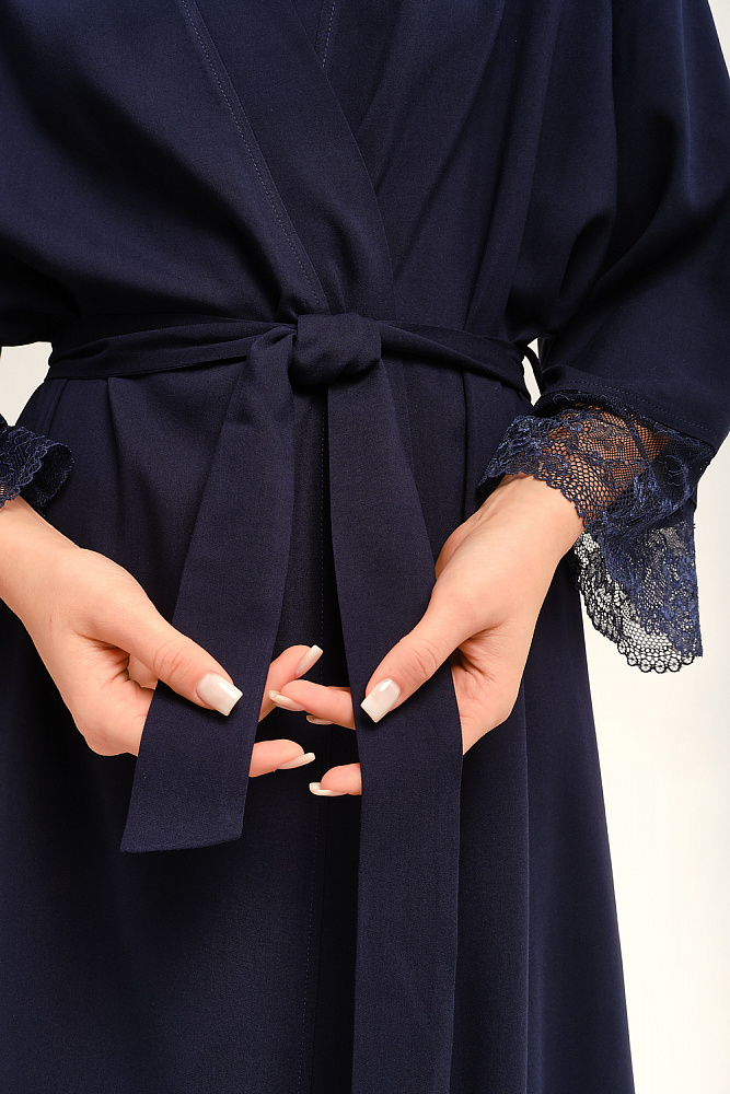 Халат из штапеля с кружевом  NINFA Темно-синий_12770