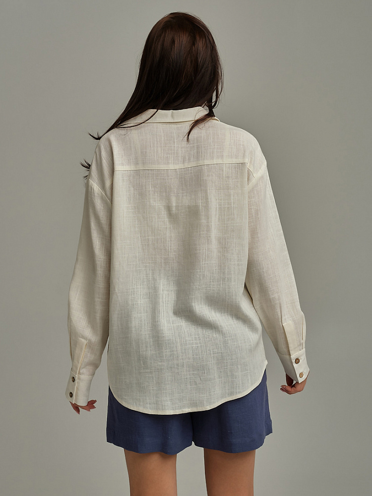 Рубашка оверсайз изо льна с длинным рукавом Sonet Молочный_10282