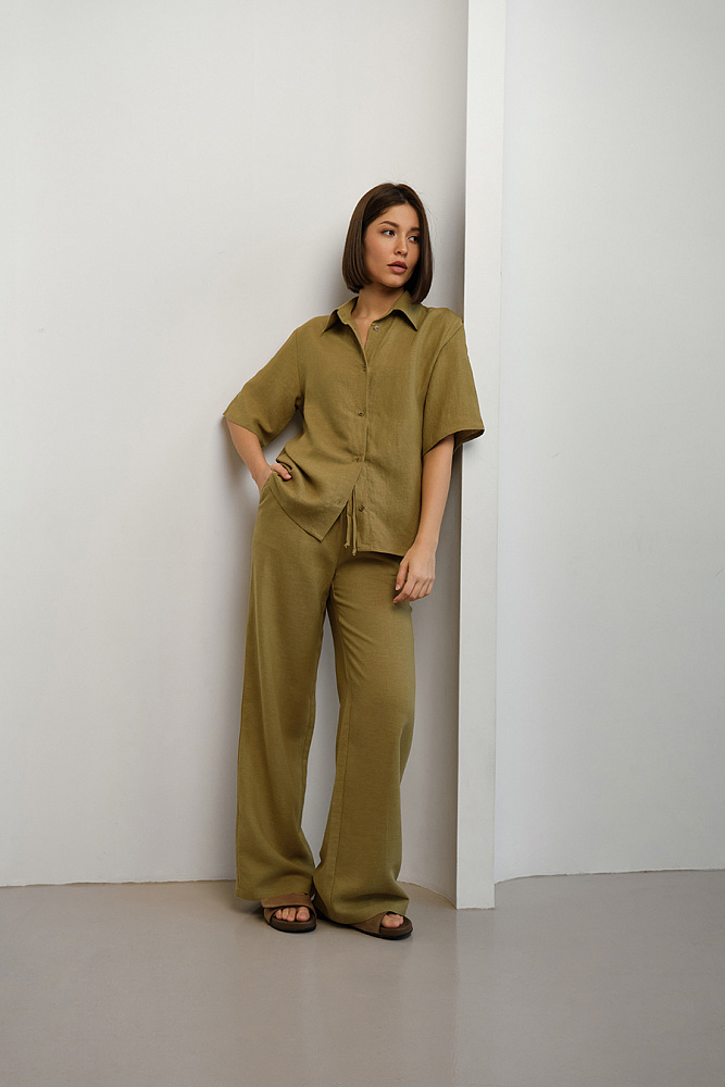 Прямые брюки изо льна Sonet Хаки_15019