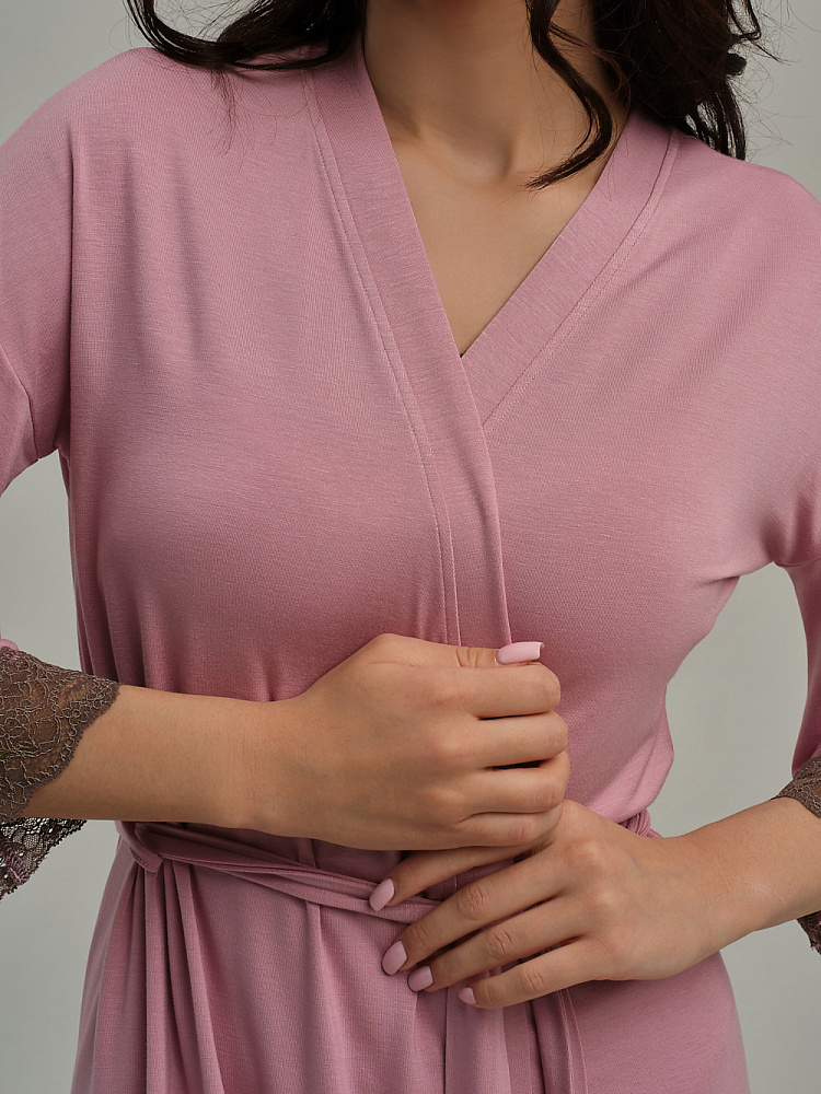 Халат из вискозы с кружевом Sylvia Розовый закат_11129