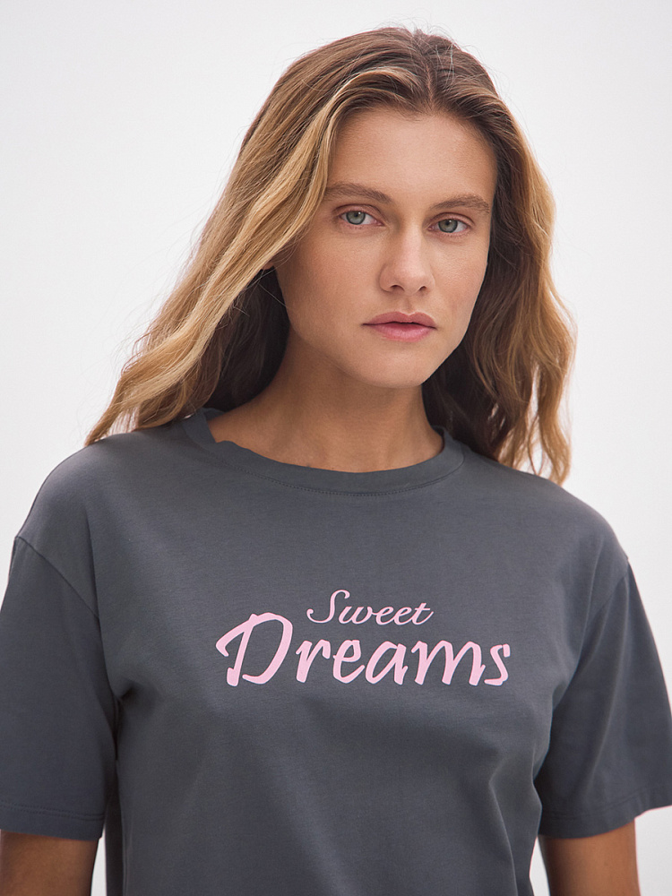 Пижама из хлопка, комплект Slow beauty Серый/Полоска розово-серая_13620