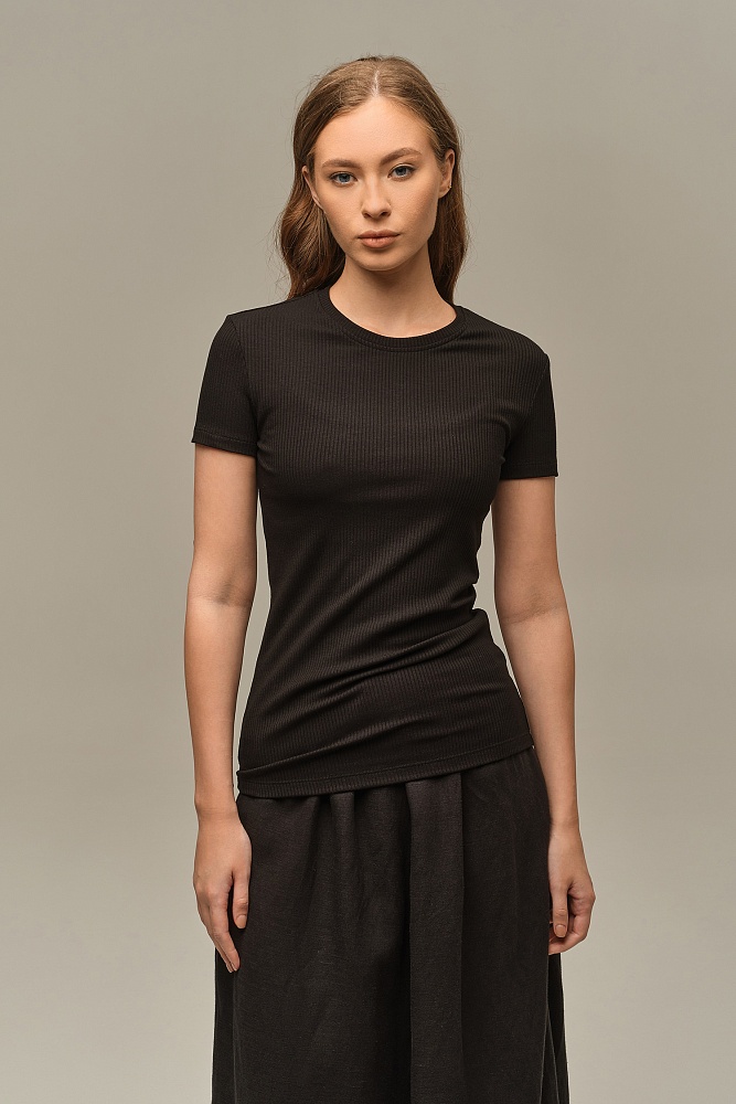 Футболка трикотажная в рубчик Flat Черный_15997
