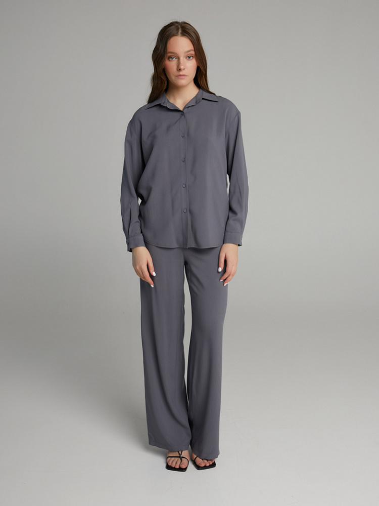 Рубашка с длинным рукавом из струящегося штапеля Pretty Стальной_10145