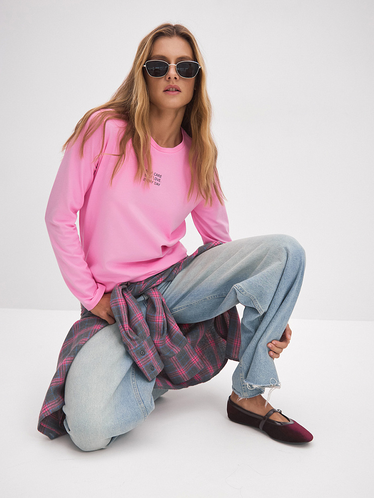 Лонгслив из эластичного хлопка Bloom Розовый/Self Care.Self Love.Every Day_13357
