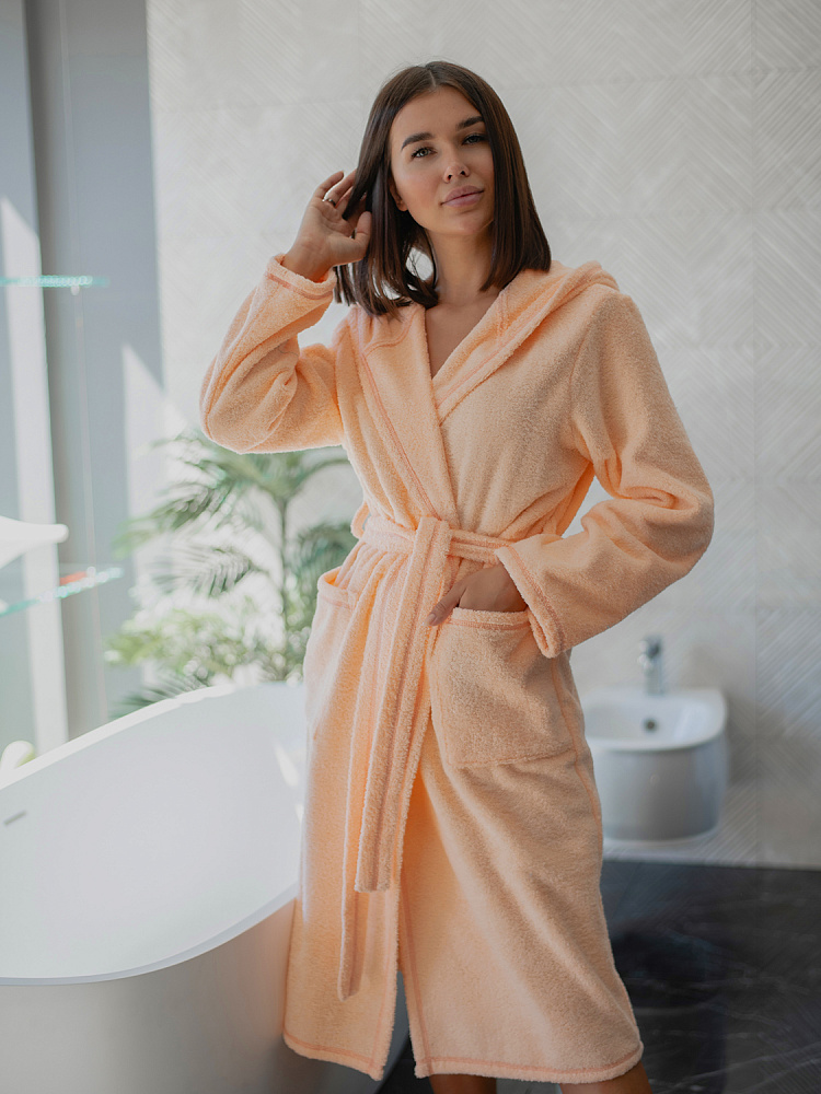 Халат махровый с капюшоном Laura Персиковый_3526