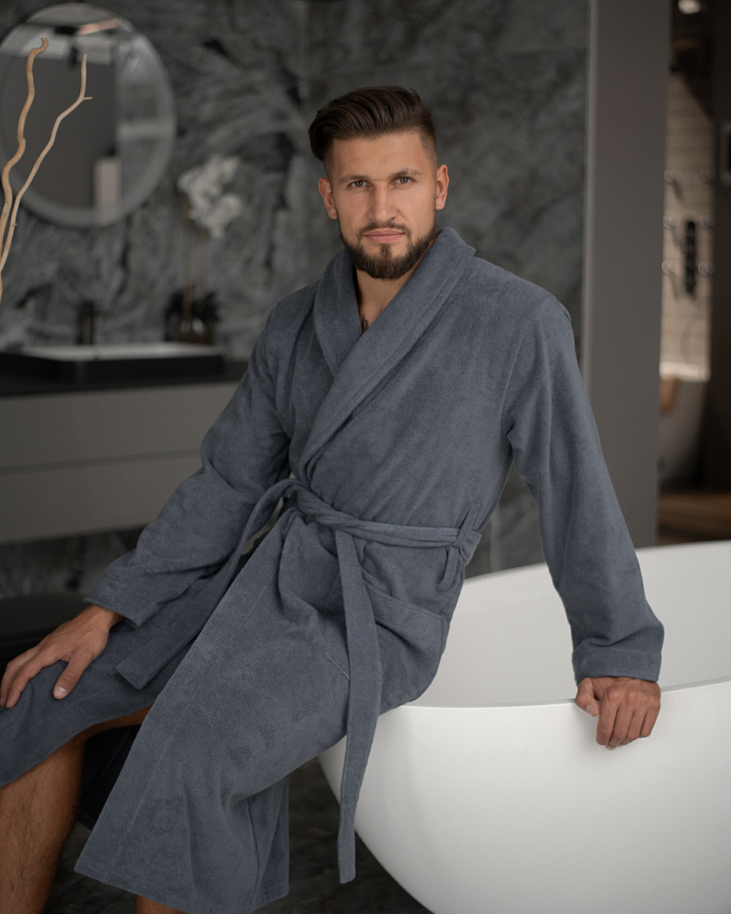 Халат махровый длинный серый мужской Comfort_8388