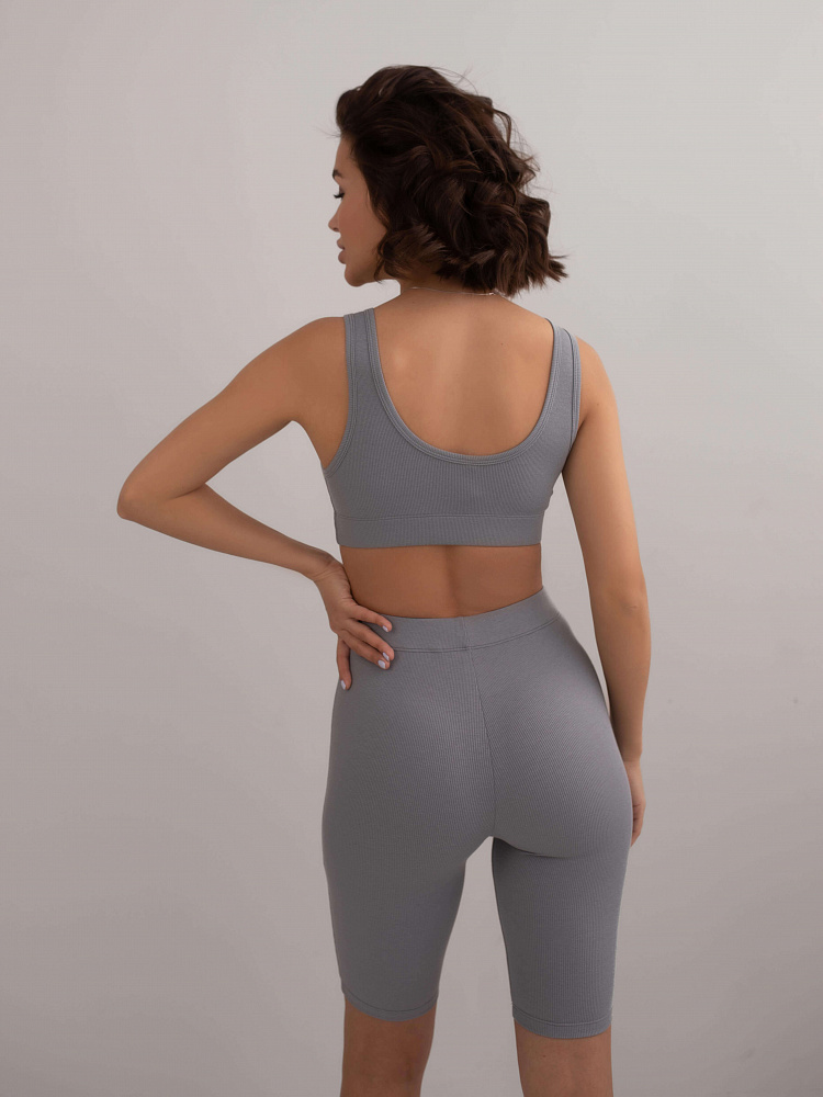 Тёмно-серый топ бюстье трикотажный в рубчик базовый Basic_6352