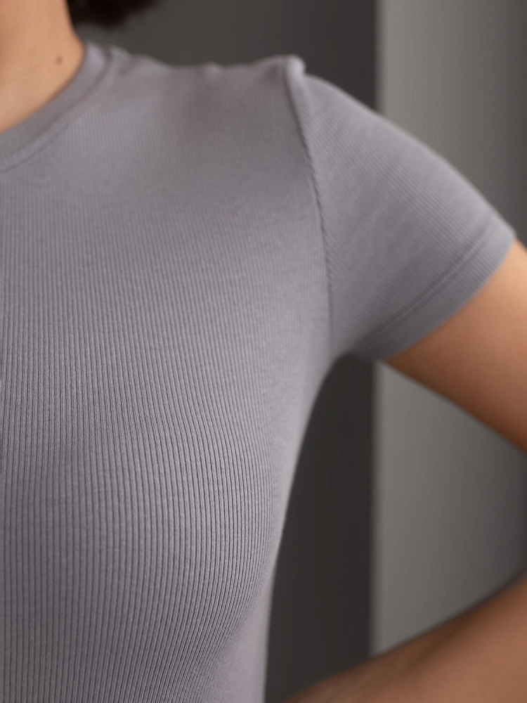 Тёмно-серая футболка трикотажная в рубчик Basic_6665