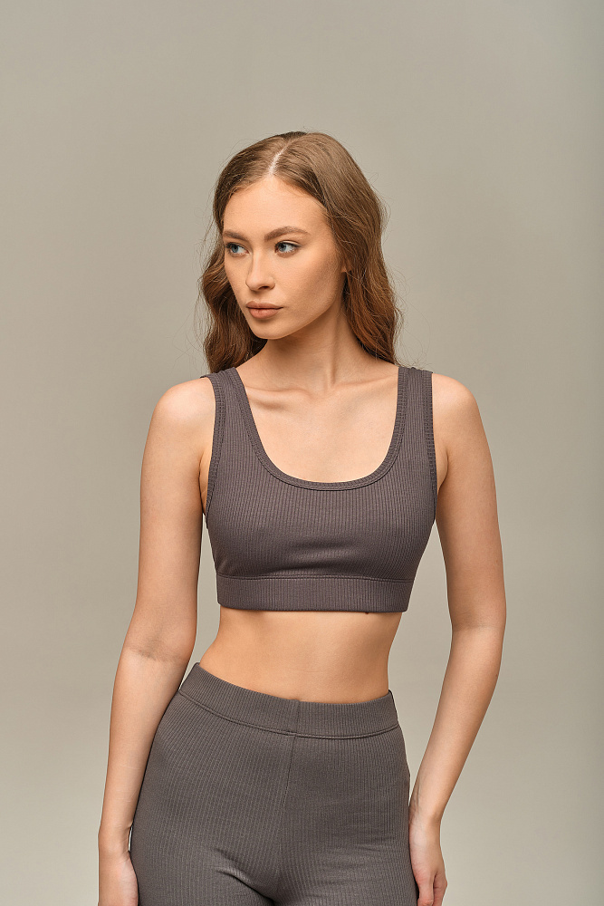 Топ трикотажный в рубчик Flat Графит_15853