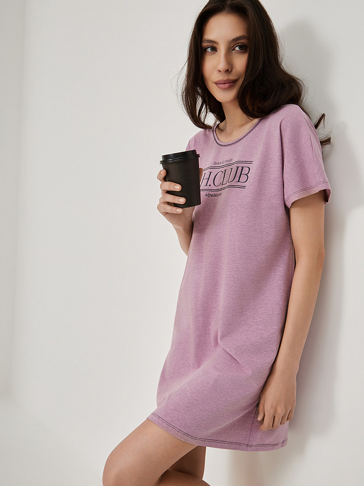 Платье сорочка с принтом и вырезом на спине  Medea Пыльно-лиловый_13480