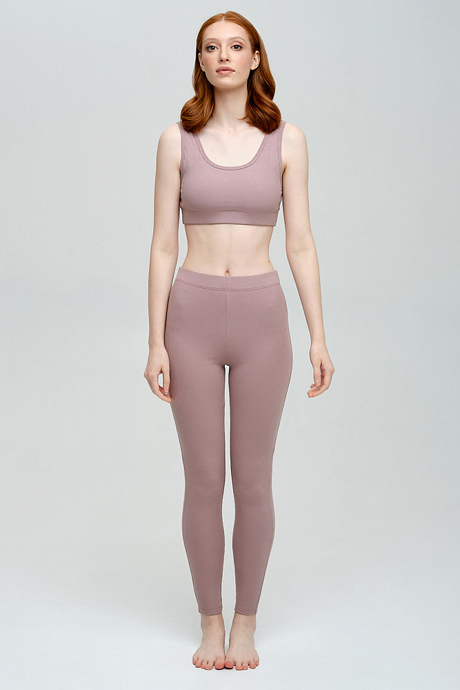Леггинсы трикотажные в рубчик Пудра Basic_8427