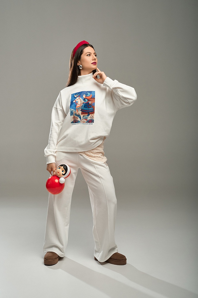 Брюки из футера Зимняя сказка Молочный_18137