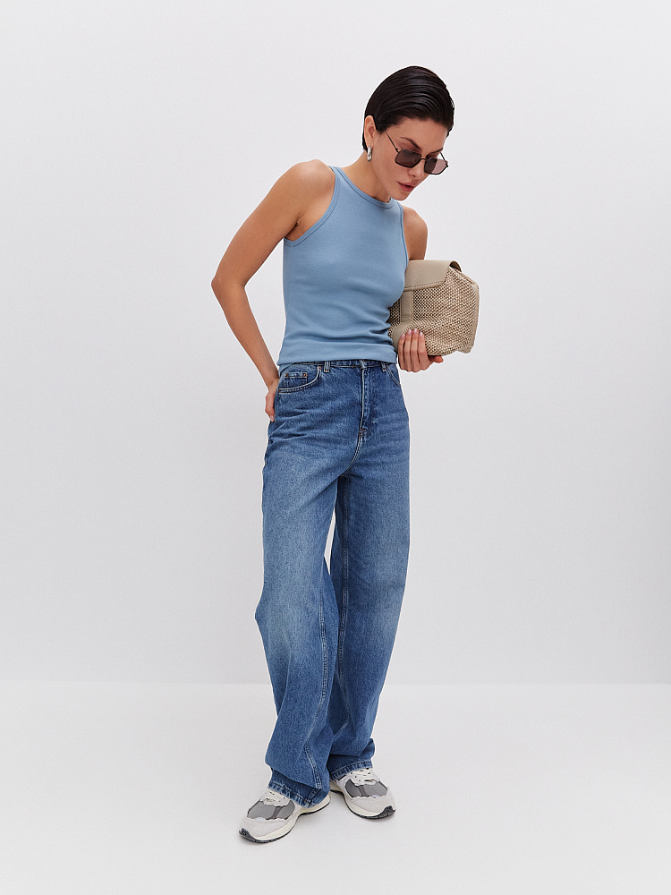 Майка Американка трикотажная в рубчик Basic Дымчато-голубой_10875