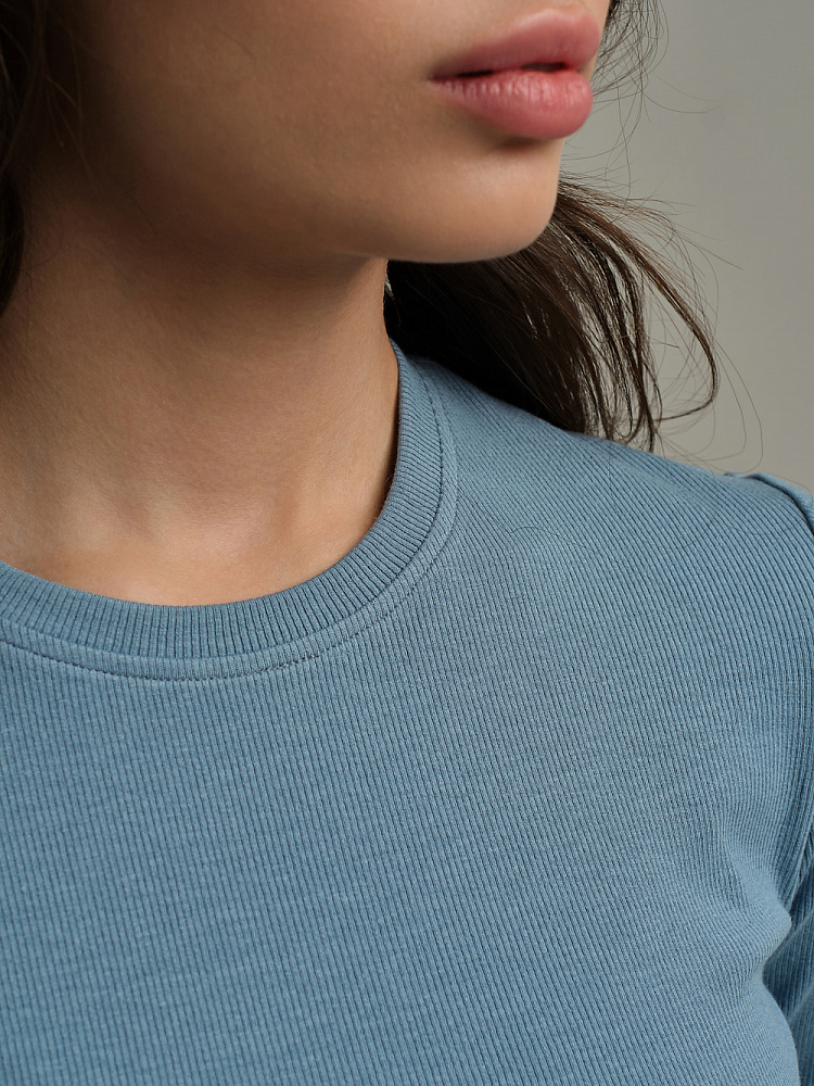 Лонгслив трикотажный в рубчик Basic Дымчато-голубой_11040