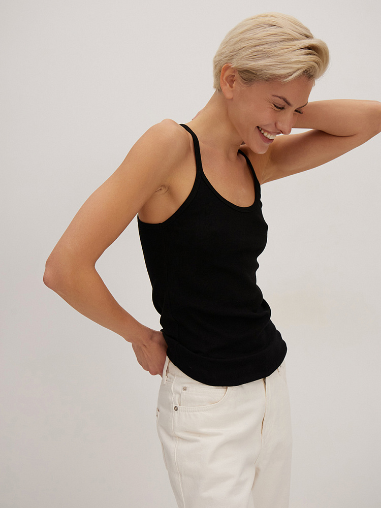 Майка трикотажная в рубчик Basic Черный_14144