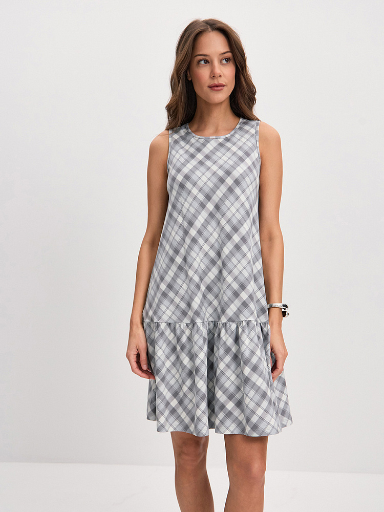 Сарафан с вырезом по спинке из хлопка Kira Клетка/Серый_14869