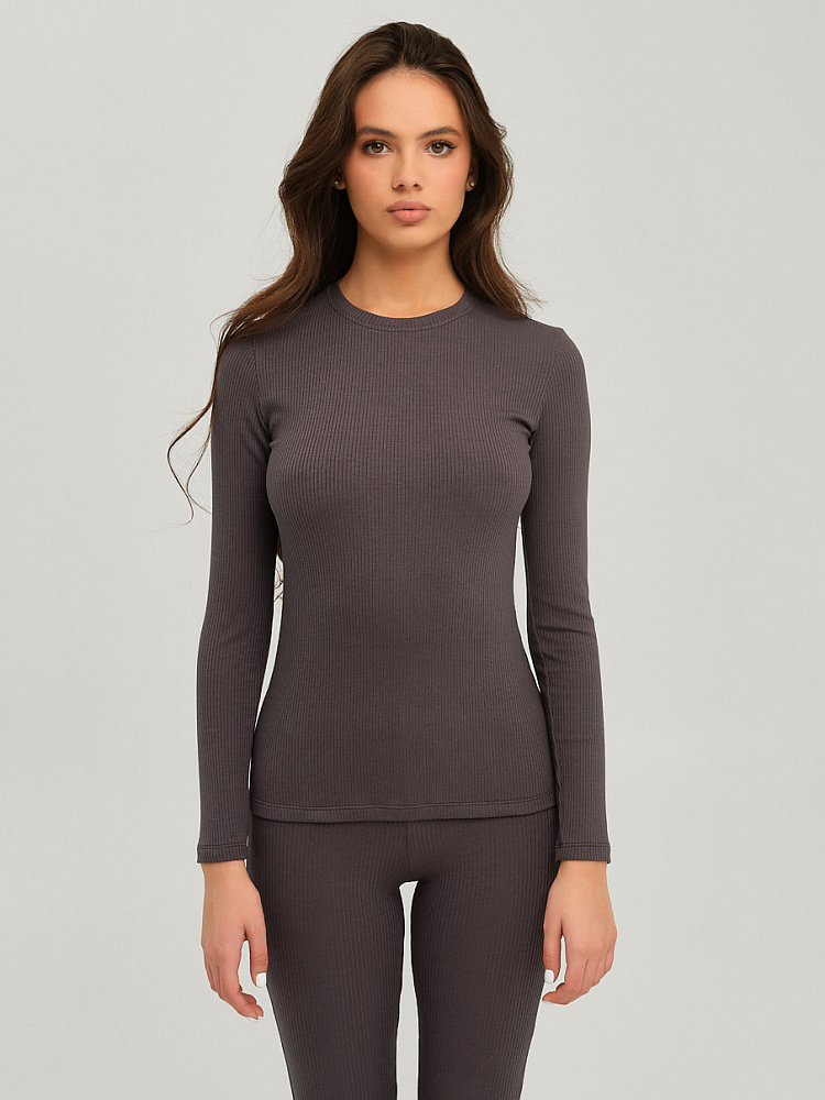 Лонгслив трикотажный в рубчик Flat Графит_9949