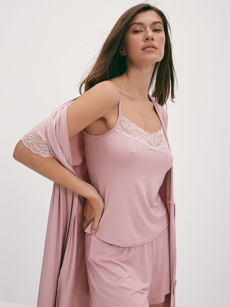 Пижама из вискозы с кружевом, комплект Natali Сухая роза_11696
