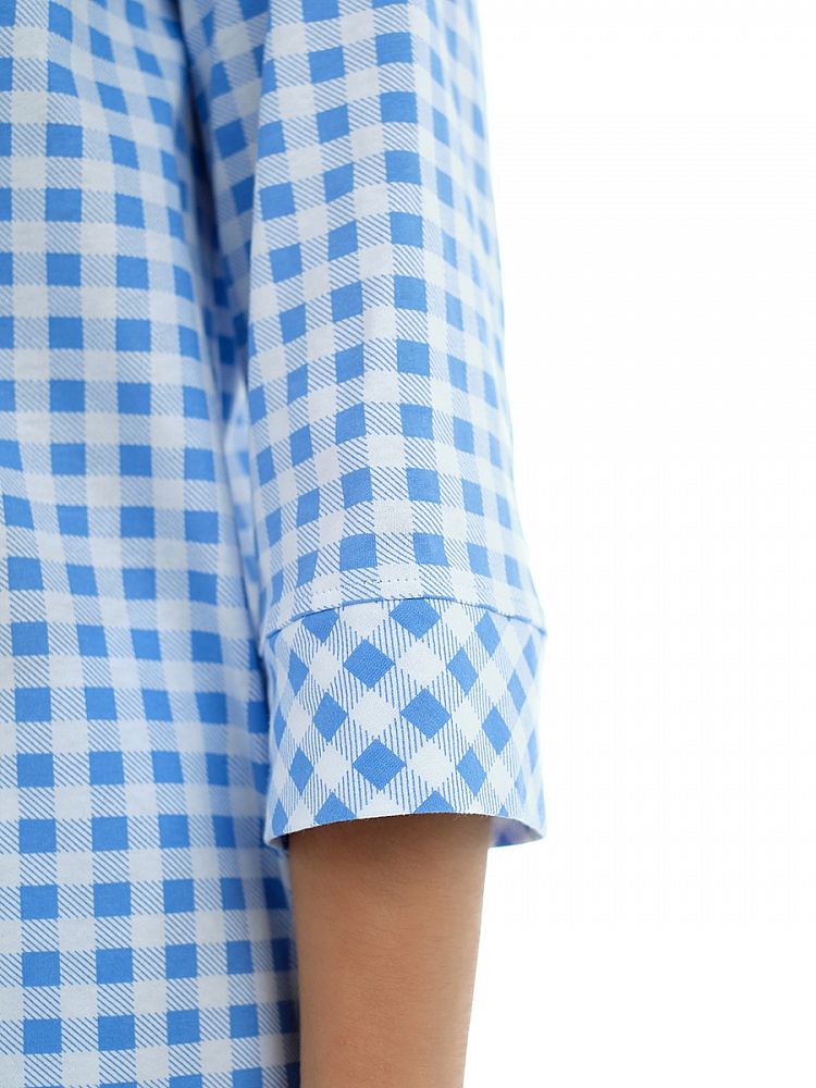 Халат-рубашка из хлопка Slow beauty Бело-синяя клетка_13512