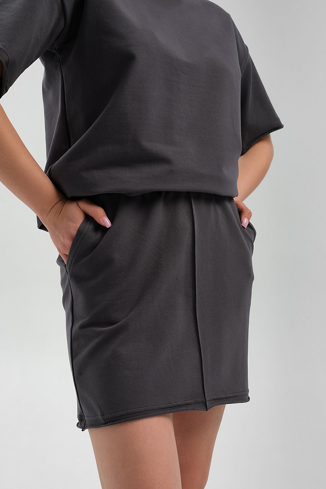 Юбка из легкого эластичного футера Urban chic Графит_9473