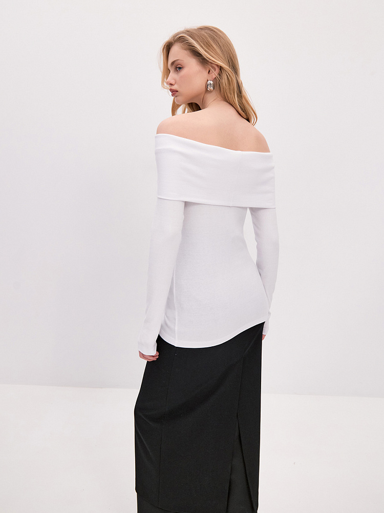 Лонгслив трикотажный в рубчик Basic Белый_13703