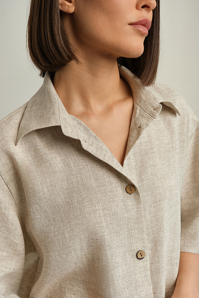 Рубашка изо льна с рукавом 3/4 Sonet Бежевый_14940