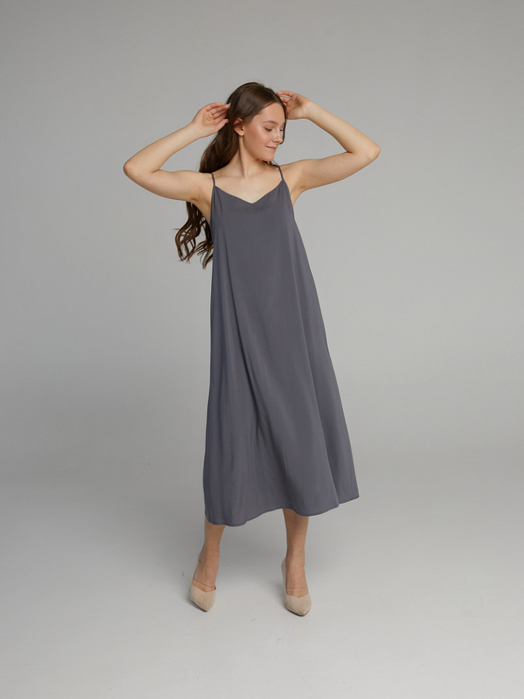 Сорочка из струящегося штапеля Pretty Стальной_10154