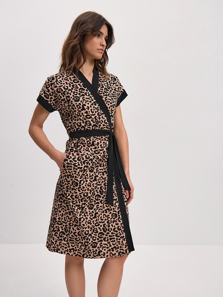 Халат из хлопка с поясом Cozy time Леопардовый_16273