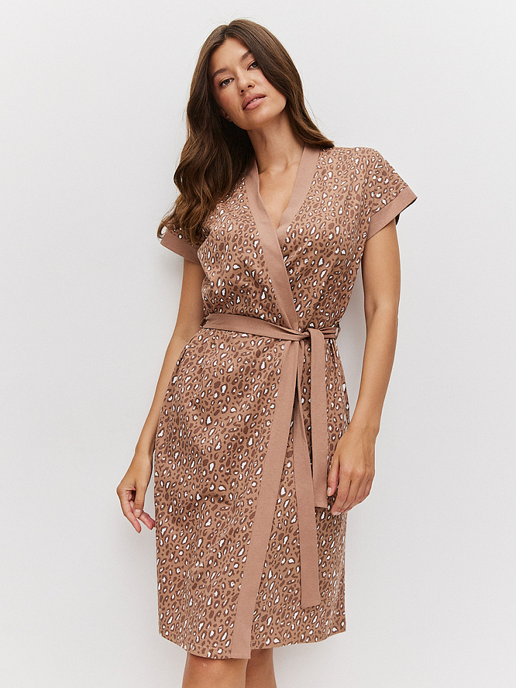 Халат из хлопка с поясом Cozy time Коричневый леопард_13804