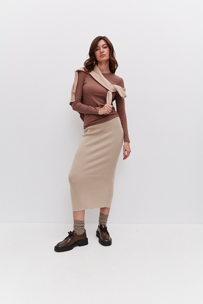 Лонгслив трикотажный в рубчик Basic Капучино_10912