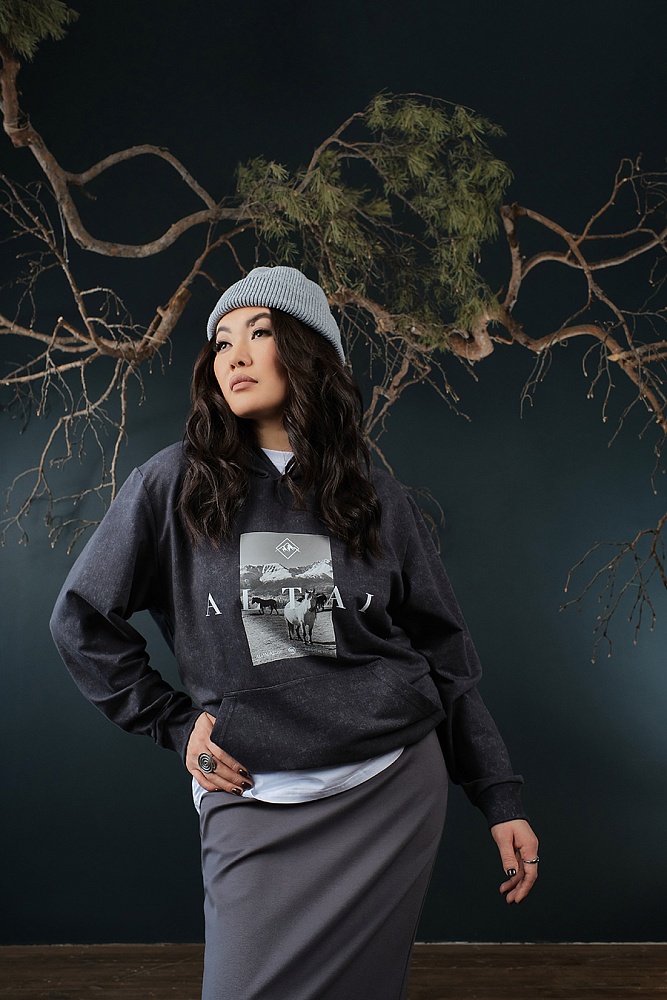 Худи из футера  Altai Серый туман/Кони_18863