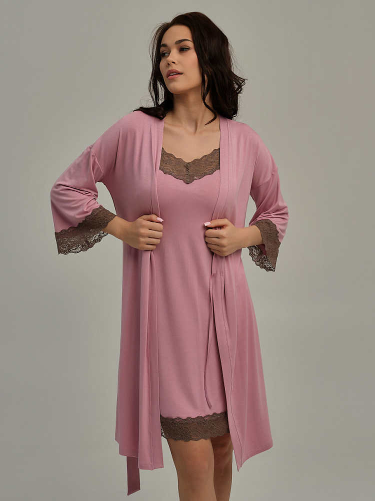 Халат из вискозы с кружевом Sylvia Розовый закат_11132